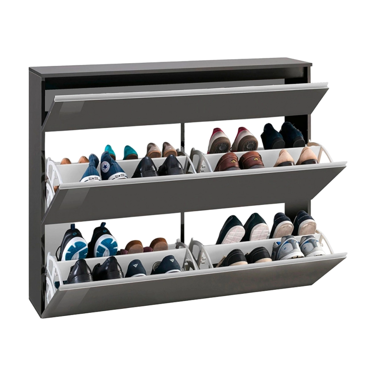 Shoe Cabinet for 24 Pairs, 120cm, 2 Doors, Tilt Compartment, Magic Bata, Ardesia L — 4