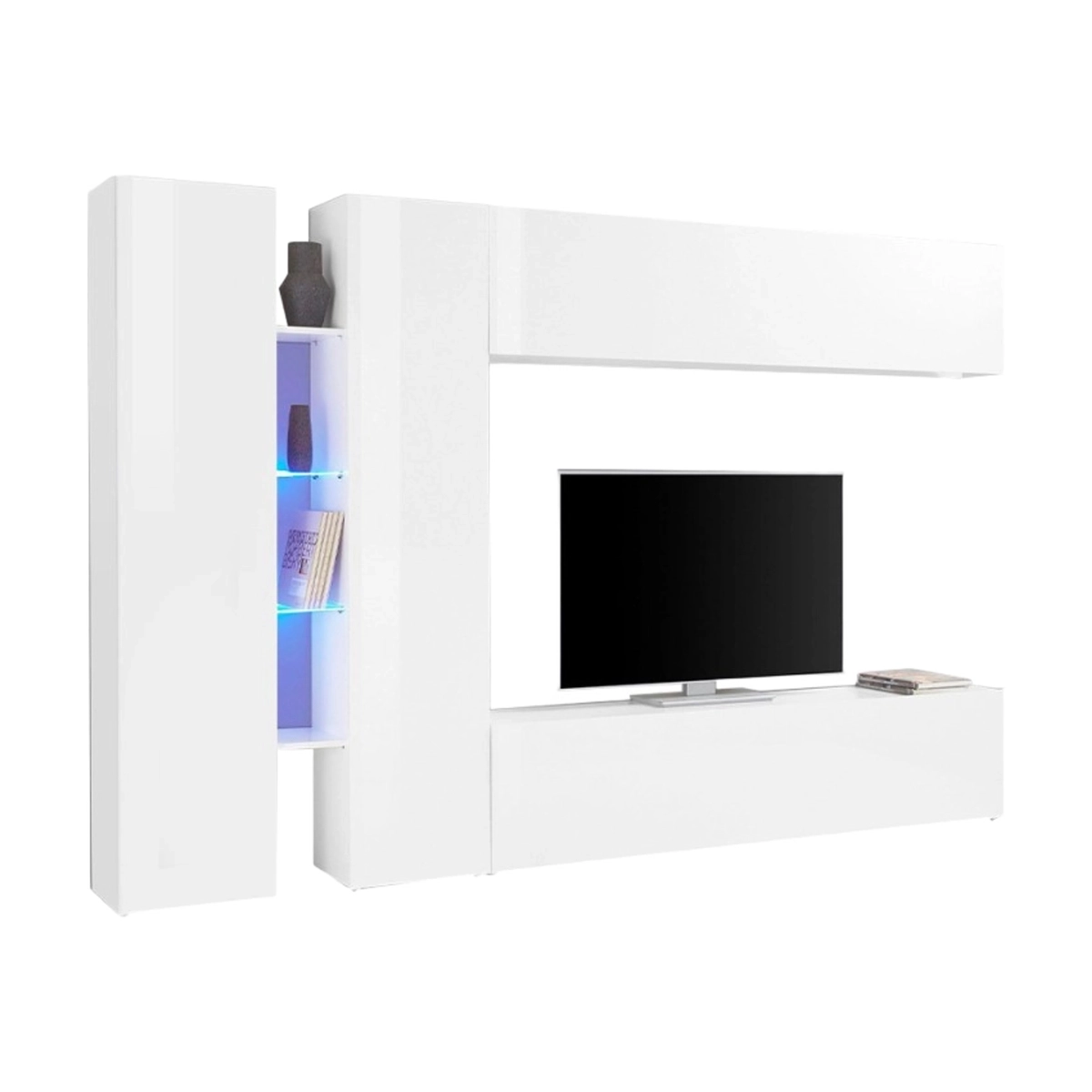 Modern White Entertainment Center with Bookcase Joy Twin — 1