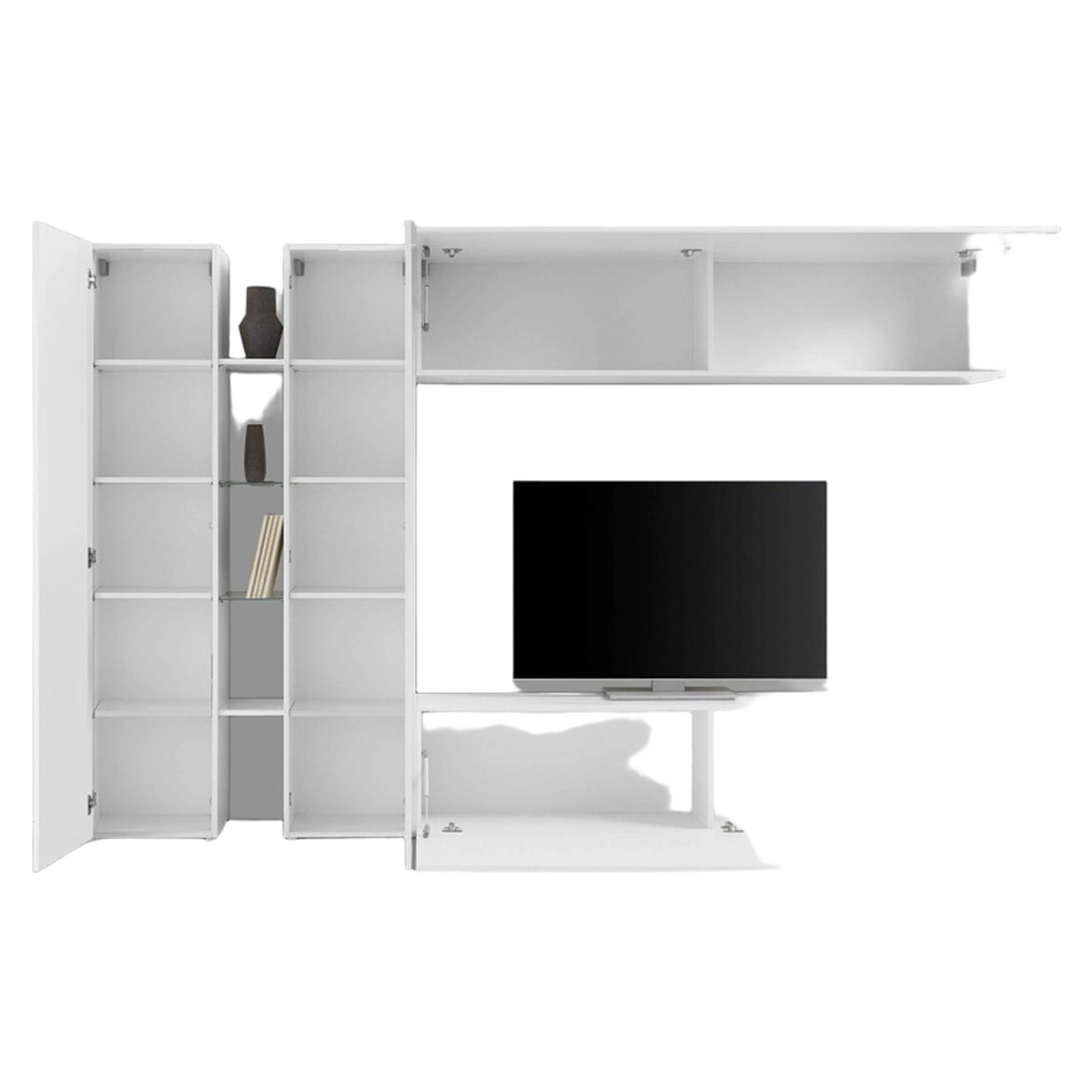 Modern White Entertainment Center with Bookcase Joy Twin — 6