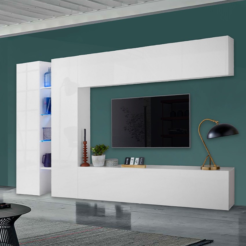 Modern White Entertainment Center with Bookcase Joy Twin — 2