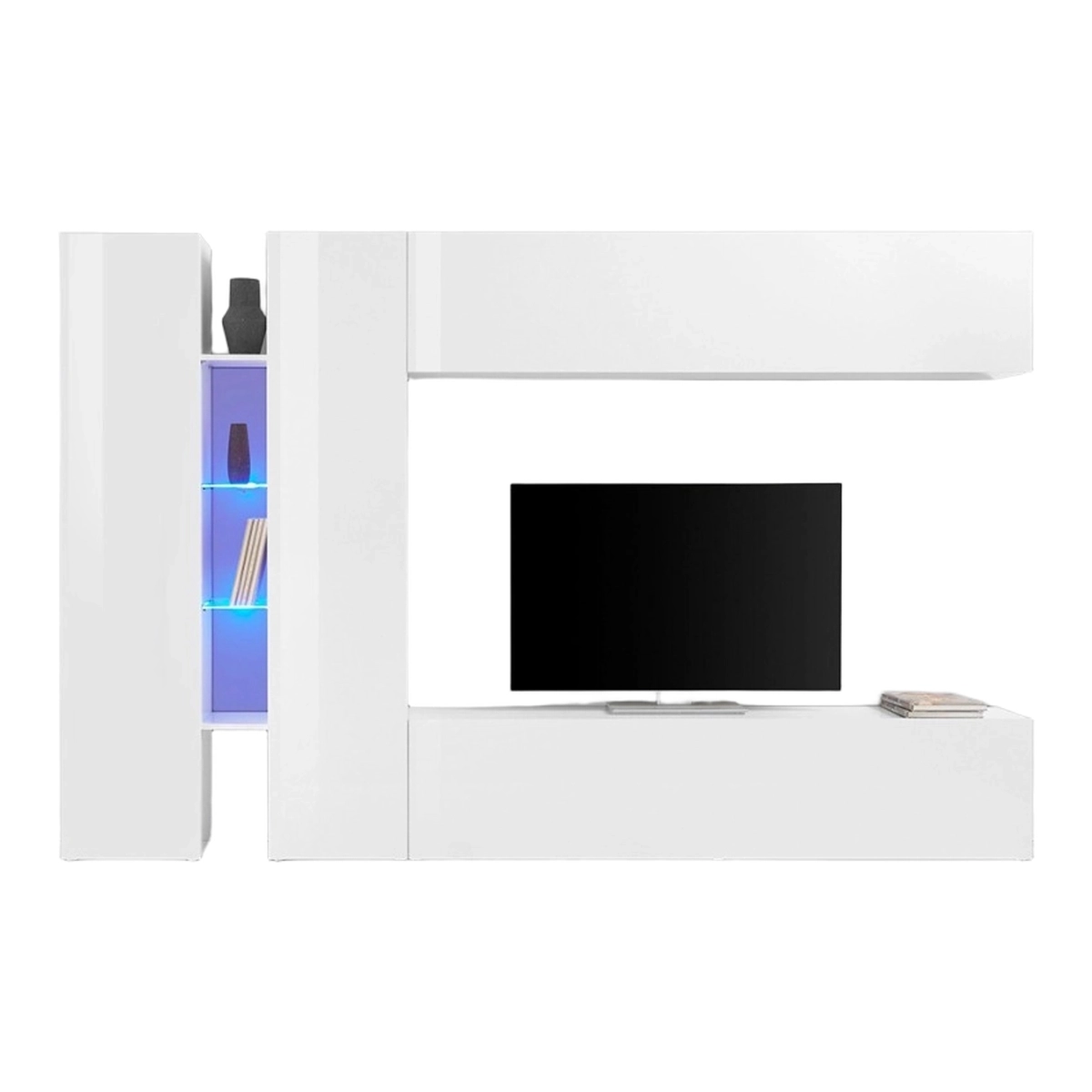 Modern White Entertainment Center with Bookcase Joy Twin — 5