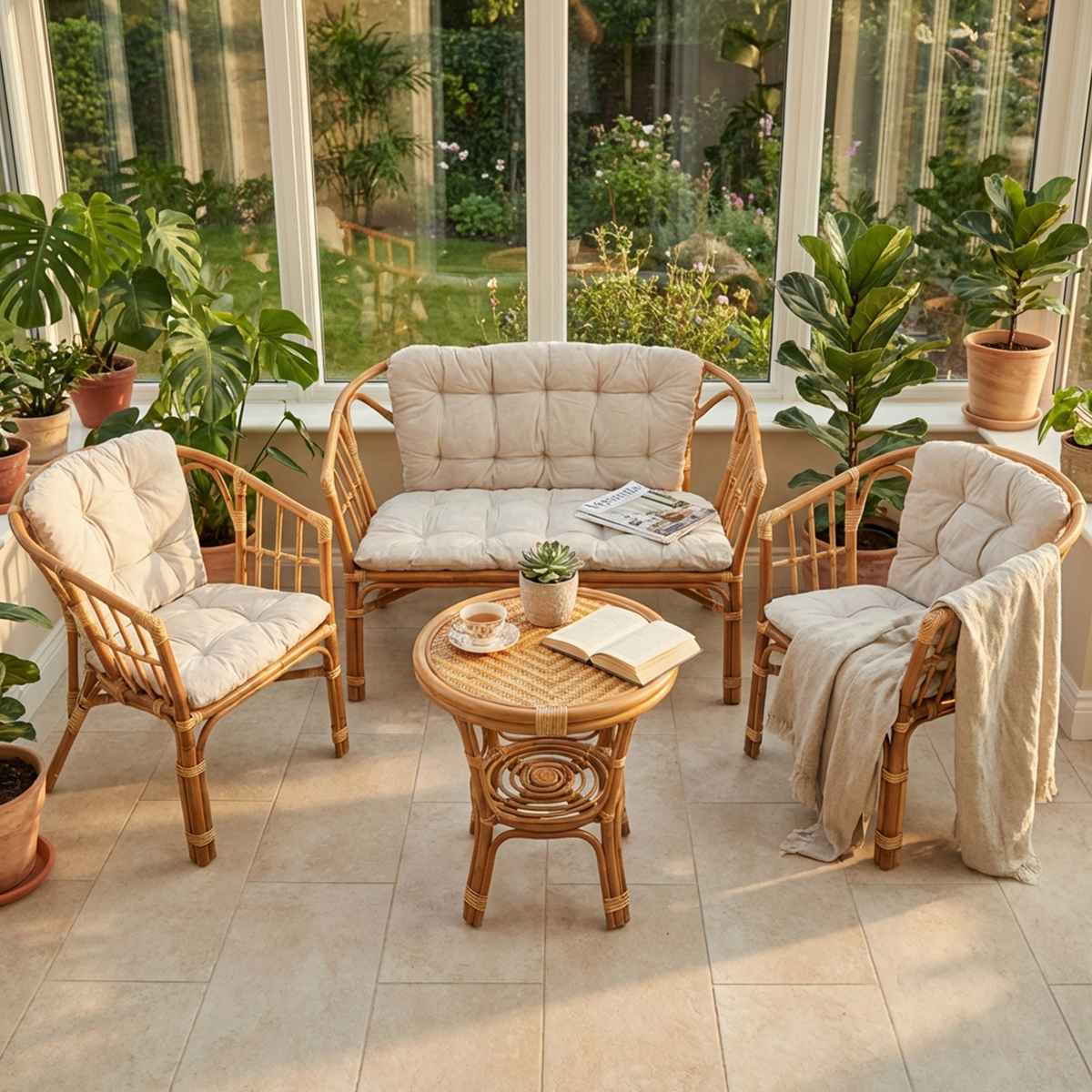 Turks Boho Garden Lounge Set with 2-Seater Sofa Armchairs & Table — 3