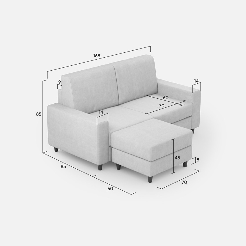 Modern 2 seater fabric sofa 168cm with ottoman Sakar — 9