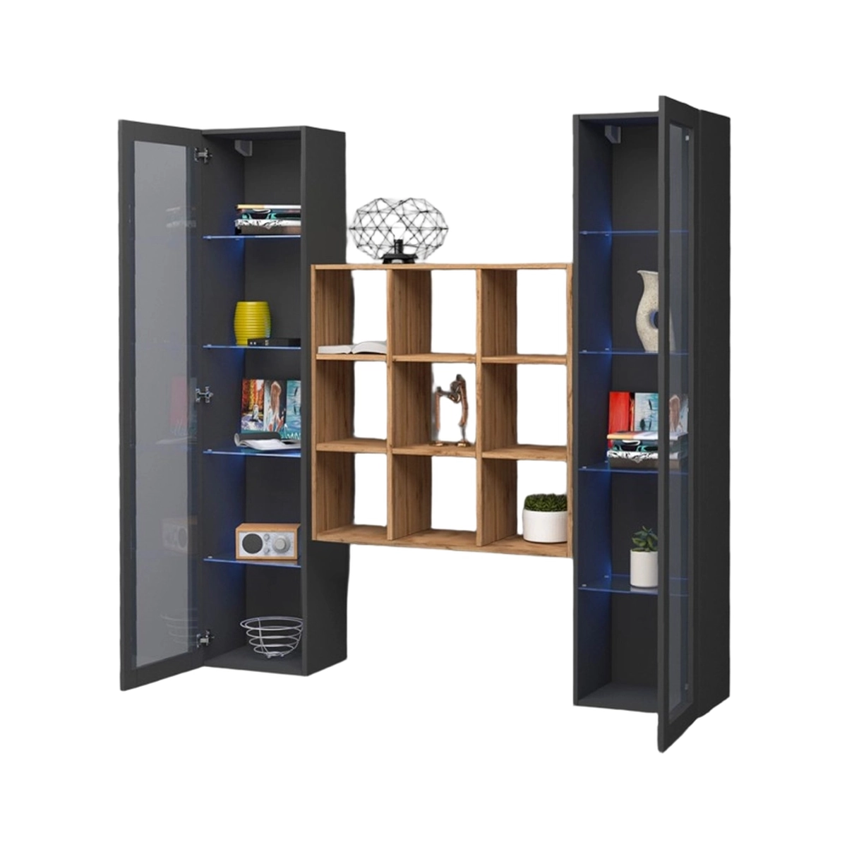 Modern Wall Unit with 2 Display Cabinets and Bookcase Vila RT — 5