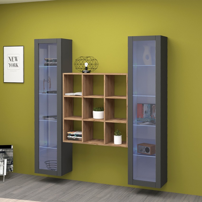Modern Wall Unit with 2 Display Cabinets and Bookcase Vila RT — 2