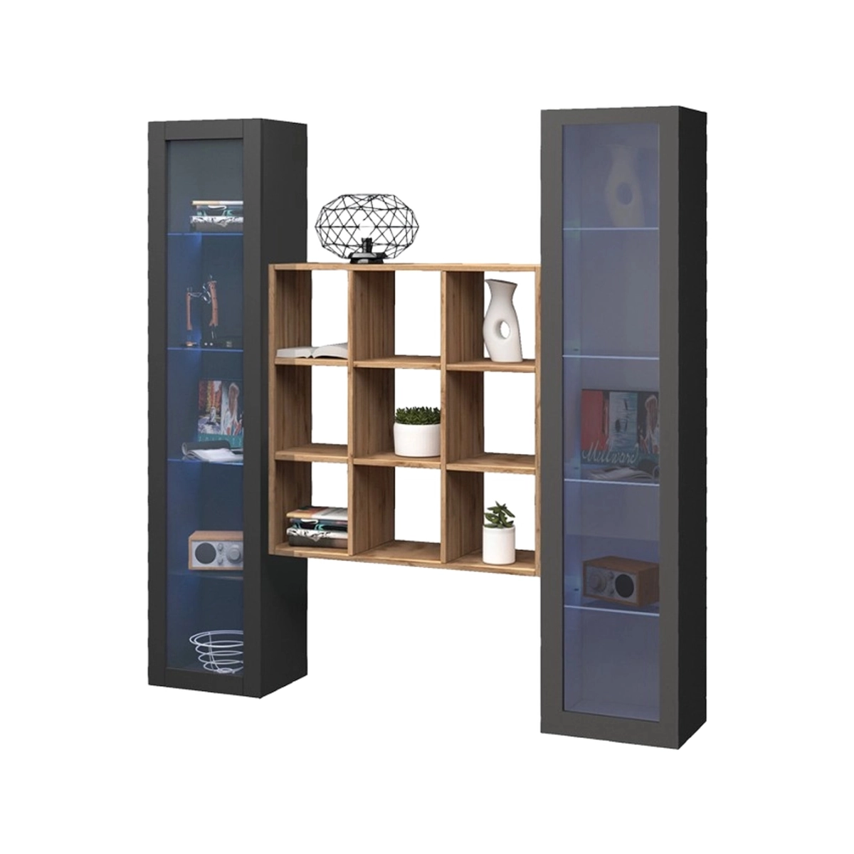 Modern Wall Unit with 2 Display Cabinets and Bookcase Vila RT — 1