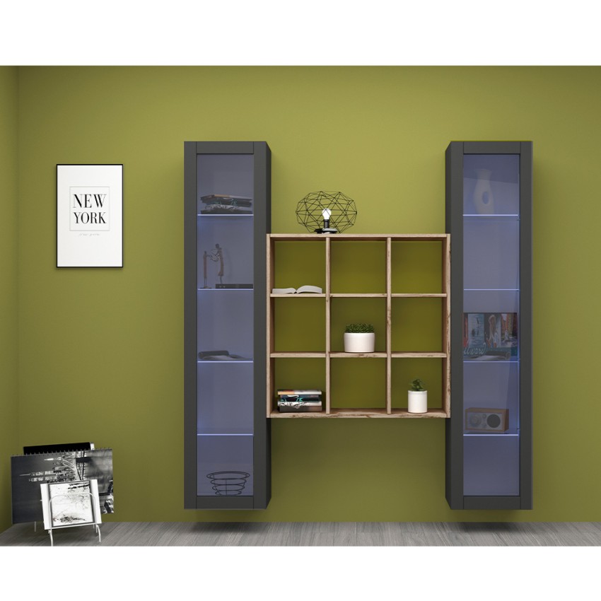 Modern Wall Unit with 2 Display Cabinets and Bookcase Vila RT — 3