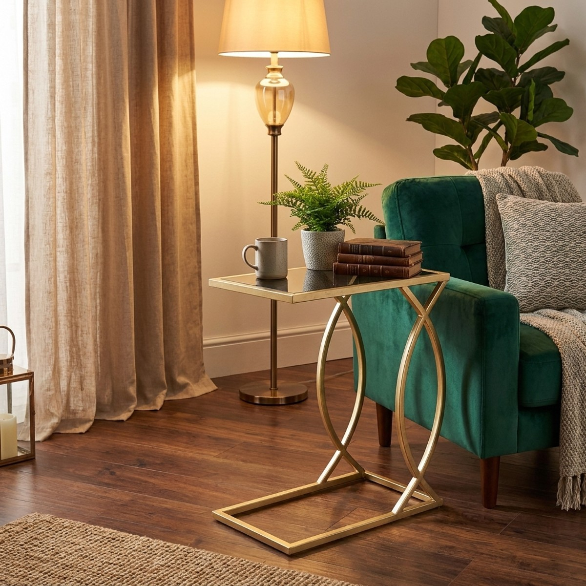 Glam Sofa Side Table in Metal and Vetro Mauro Ferretti — 2