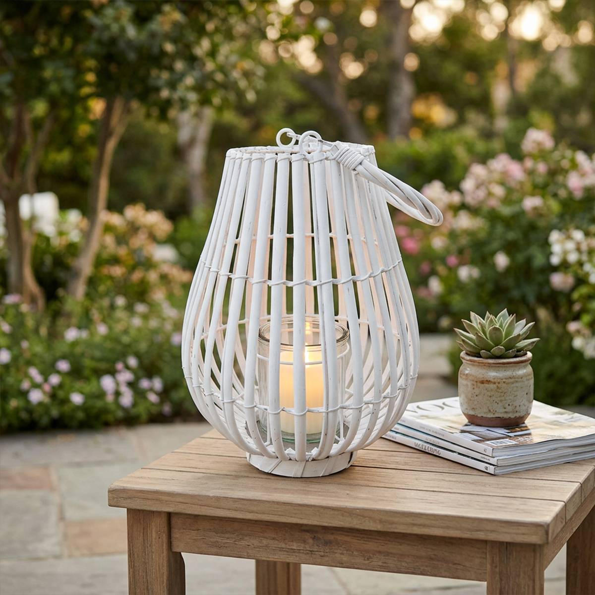 Celeste Wicker and Glass Table Lantern — 3