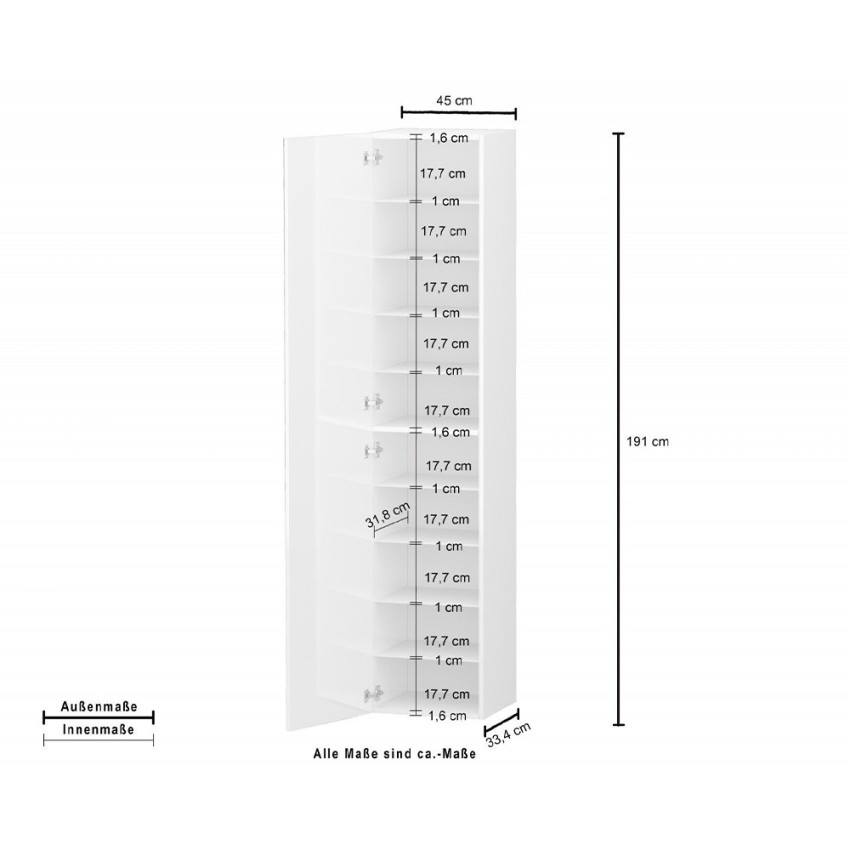 Glossy white 1-door shoe cabinet 45x35x191h Dory Web Furniture — 5