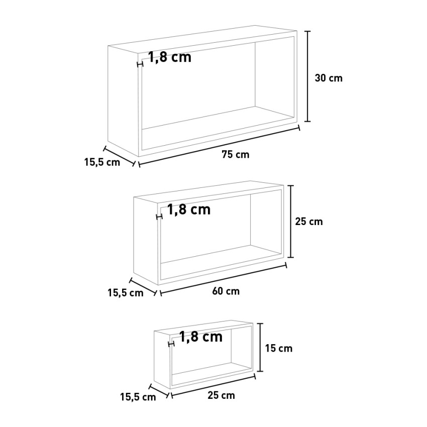 Set of 4 Modern Floating Cube and Rectangular Shelves Merlino — 4
