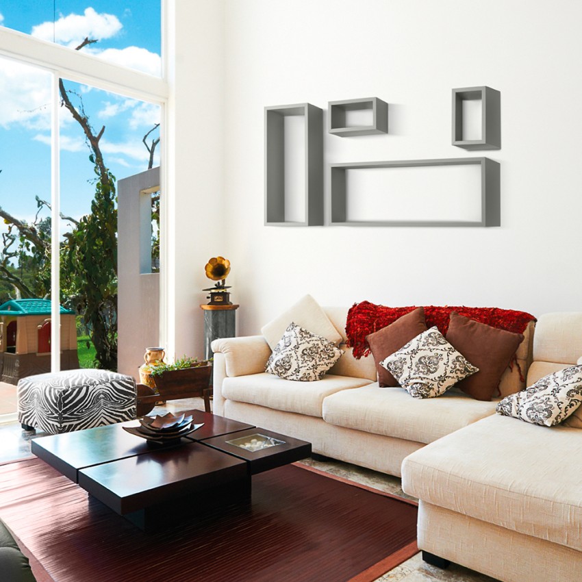Set of 4 Modern Floating Cube and Rectangular Shelves Merlino — 2