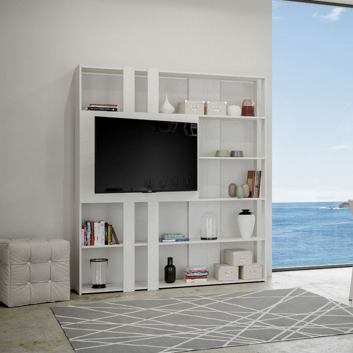 Double-Sided Bookcase with TV Panel 6 Shelves Kato L 178x36x204 — 2
