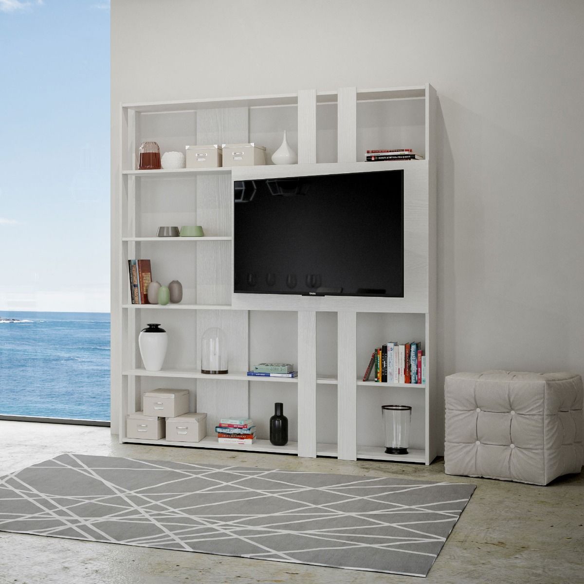 Double-Sided Bookcase with TV Panel 6 Shelves Kato L 178x36x204 — 3