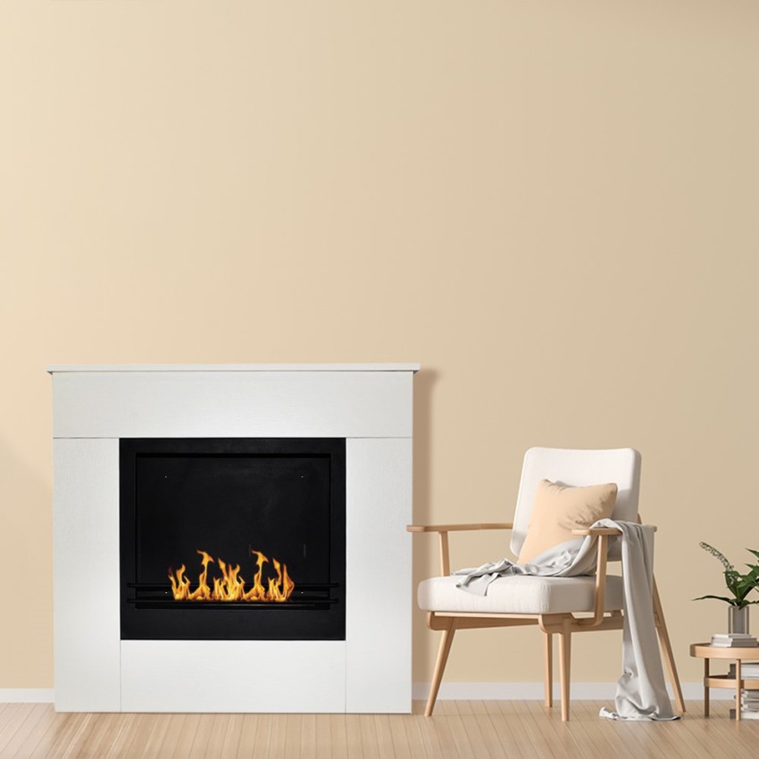 Divina Fire Michelangelo freestanding bioethanol fireplace white wood frame — 3