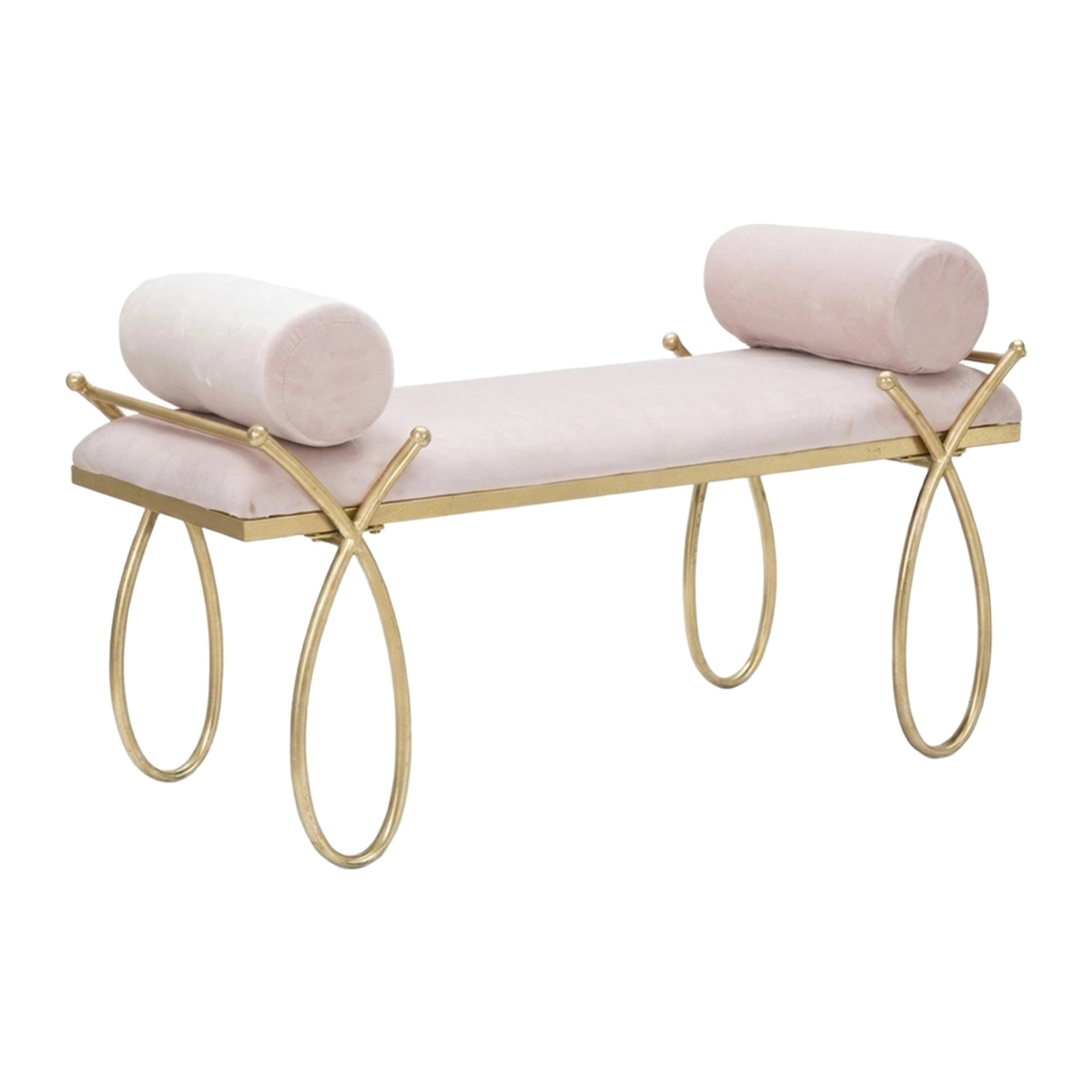 Mauro Ferretti Ribbon Velvet Upholstered Bench with Cushions — 1