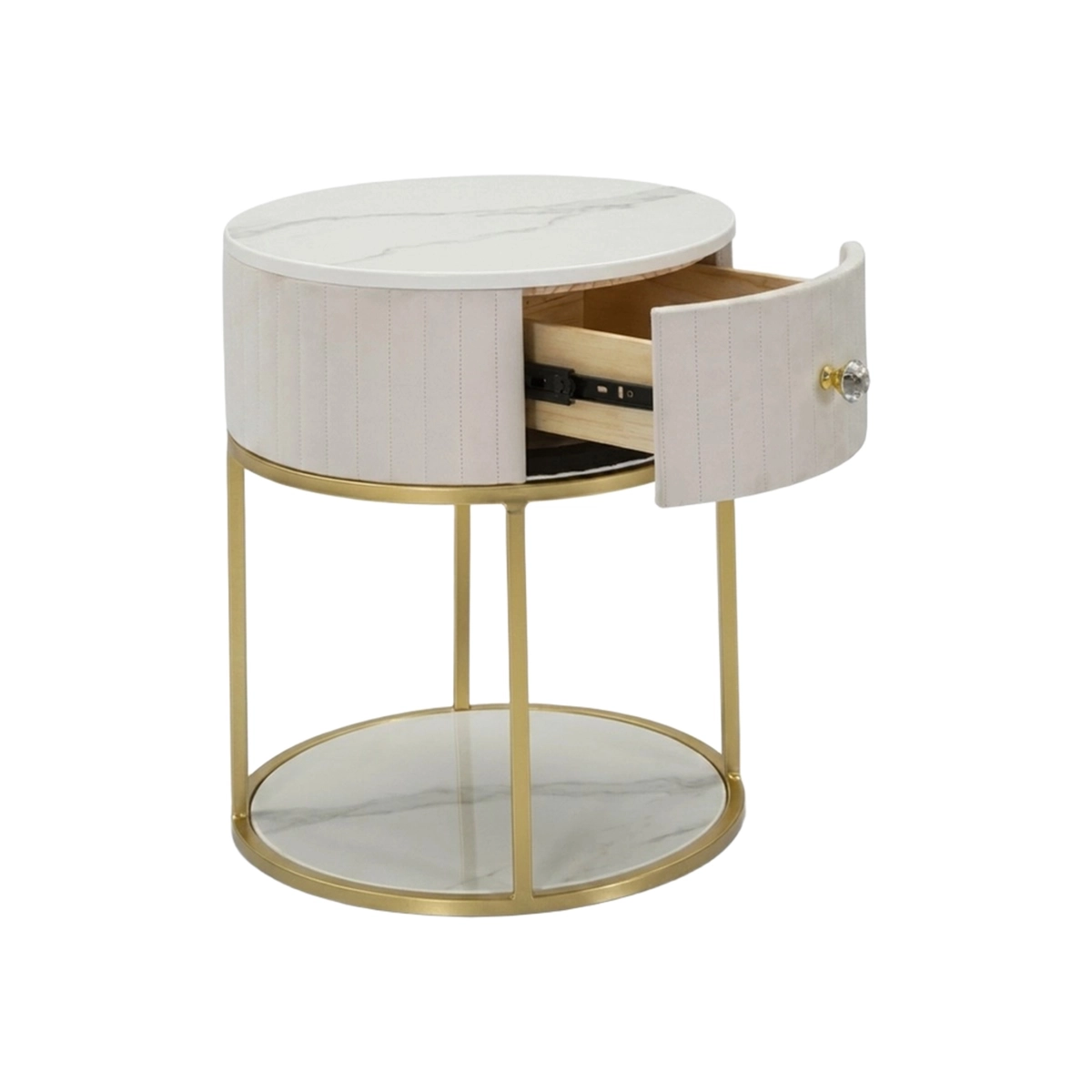 Montpellier Round Bedside Table with Drawer and Shelf — 3
