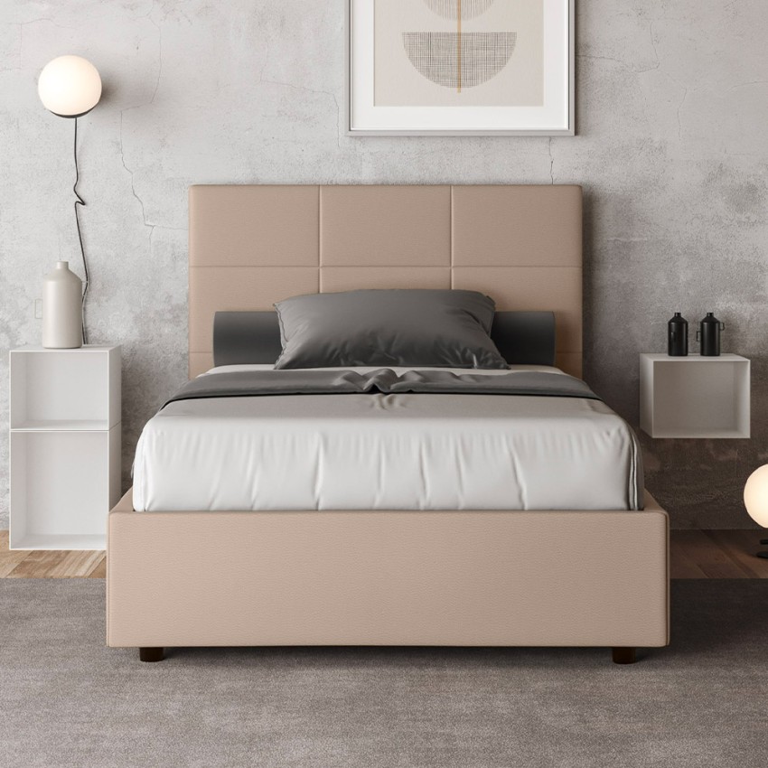 Small Double Bed 120x200 with Storage Faux Leather Mika P1 Itamoby — 3