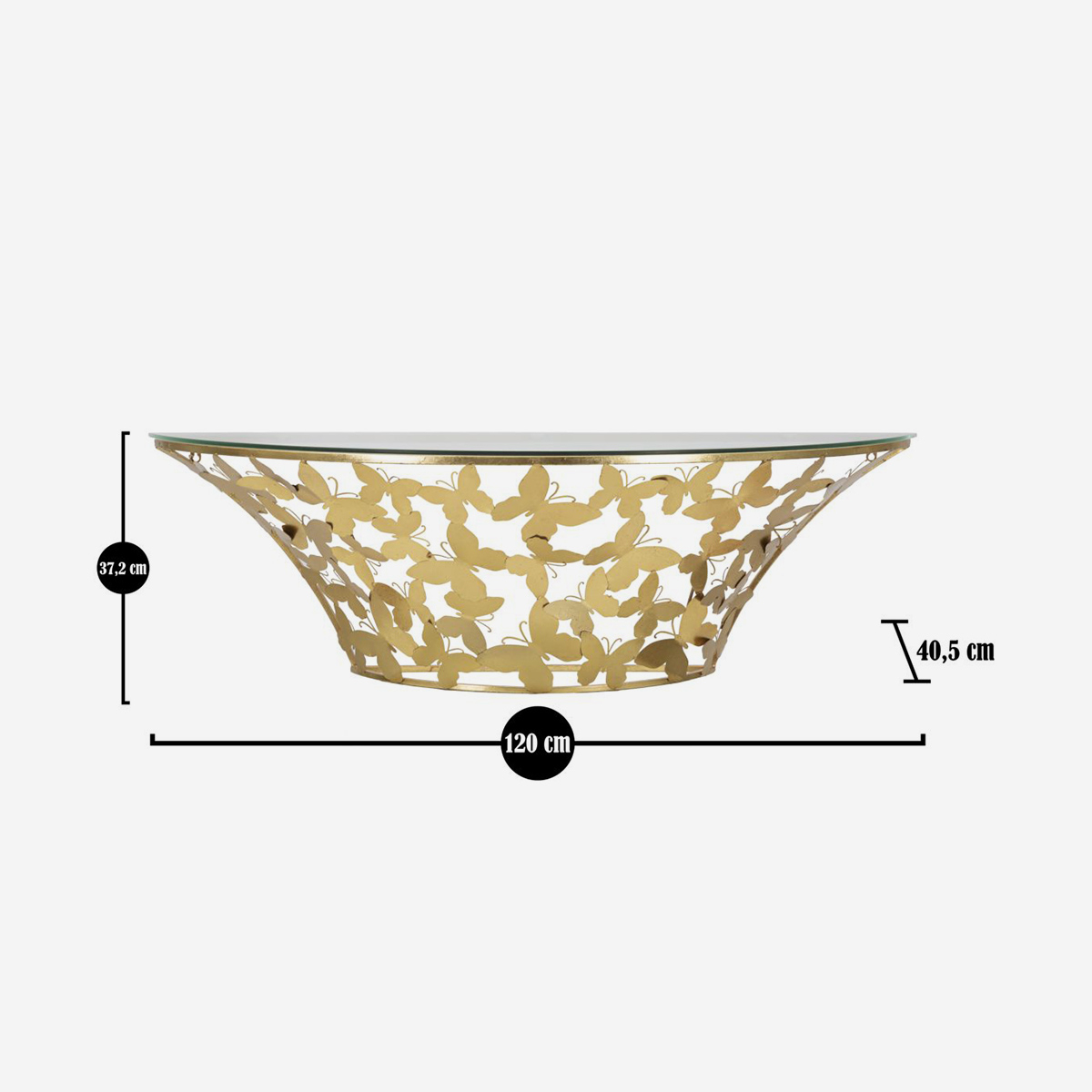 Wall-Mounted Semicircular Metal and Glass Console Table 120 cm Butterflies — 3