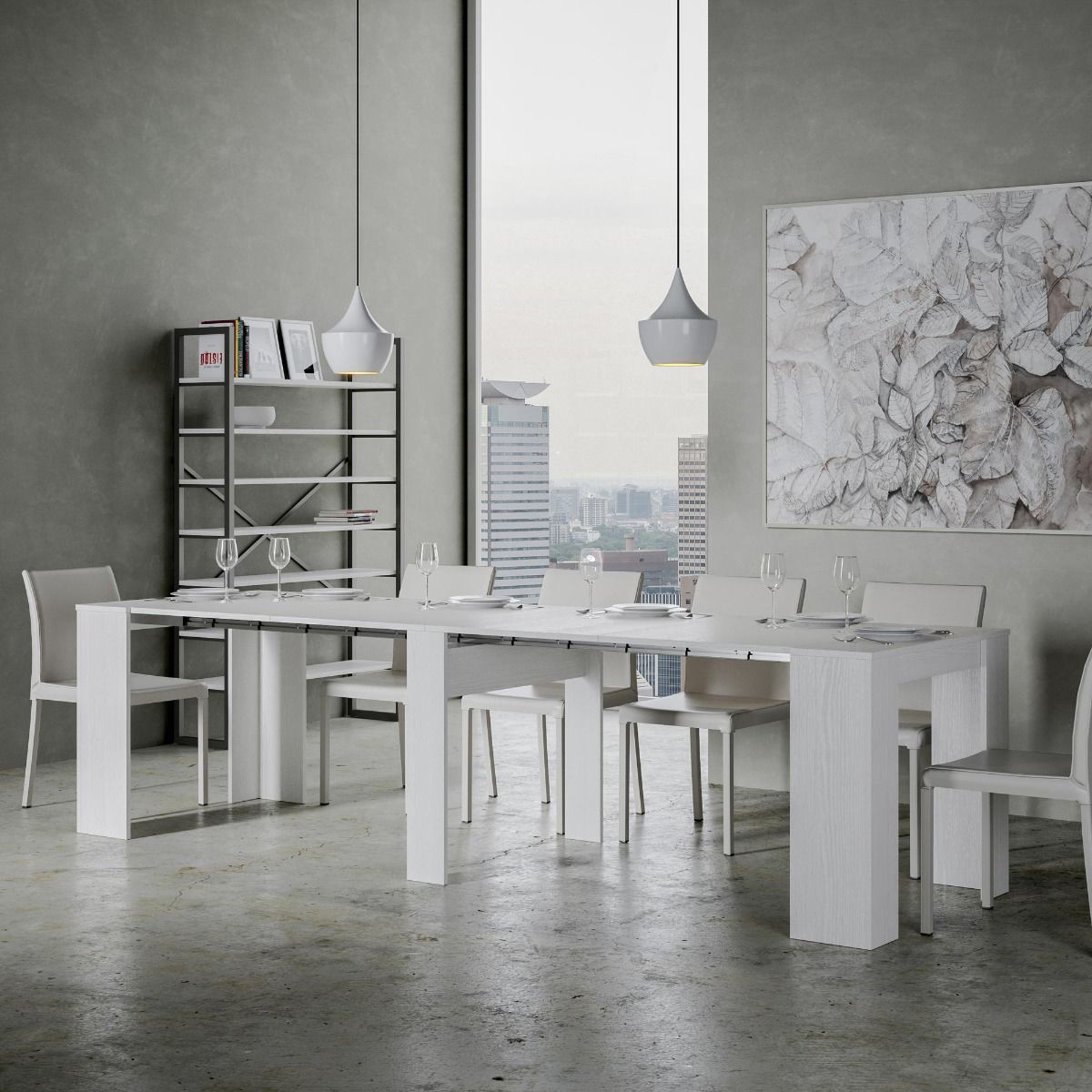 Venus extendable console table 90x48-296 cm dining table ash white — 3