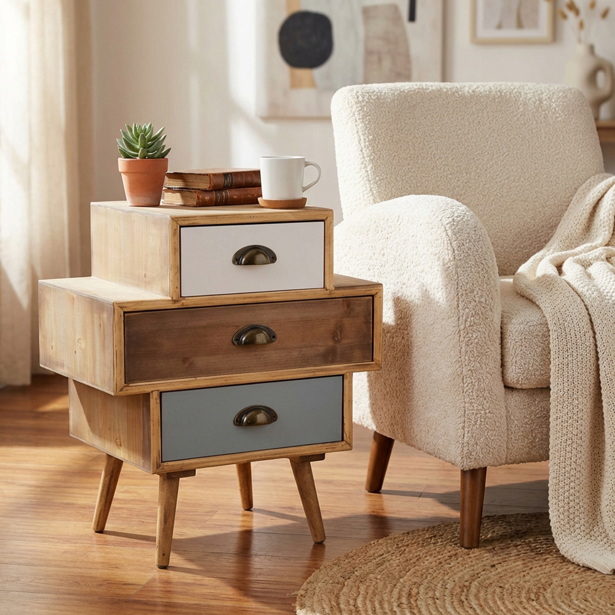 Victoria Shabby Chic Wooden Bedside Table with 3 Drawers — 2