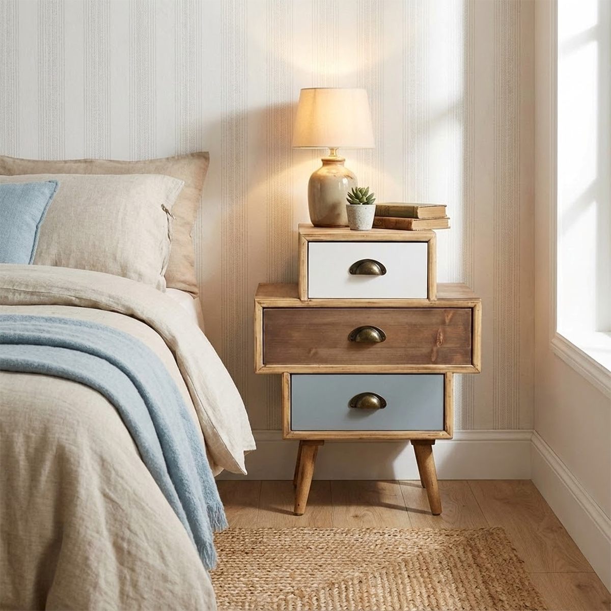 Victoria Shabby Chic Wooden Bedside Table with 3 Drawers — 3