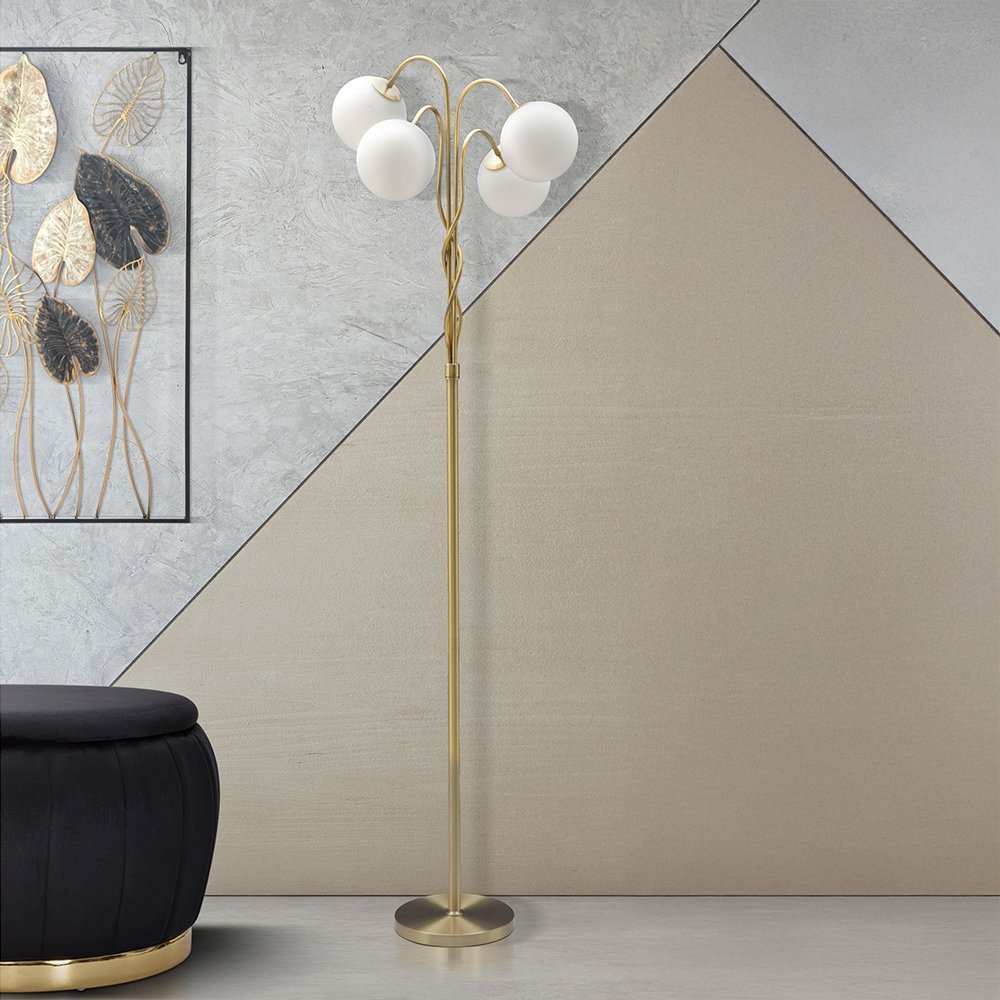 Mauro Ferretti Glamy 4 Floor Lamp in Gold Metal with 4 Glass Globes — 2
