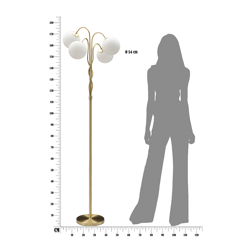 Mauro Ferretti Glamy 4 Floor Lamp in Gold Metal with 4 Glass Globes — 8