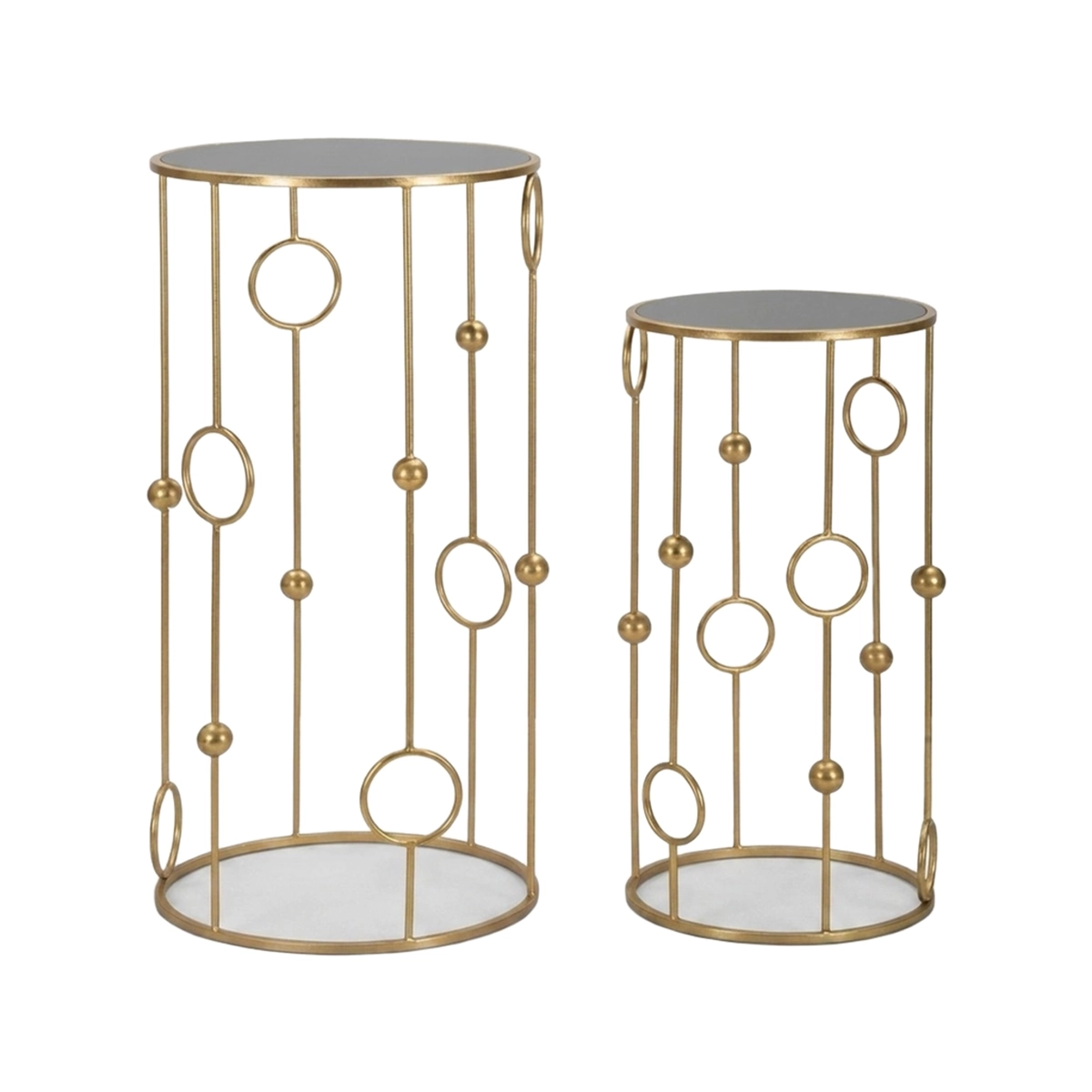 Set of 2 round metal side tables with mirror top Cage — 1