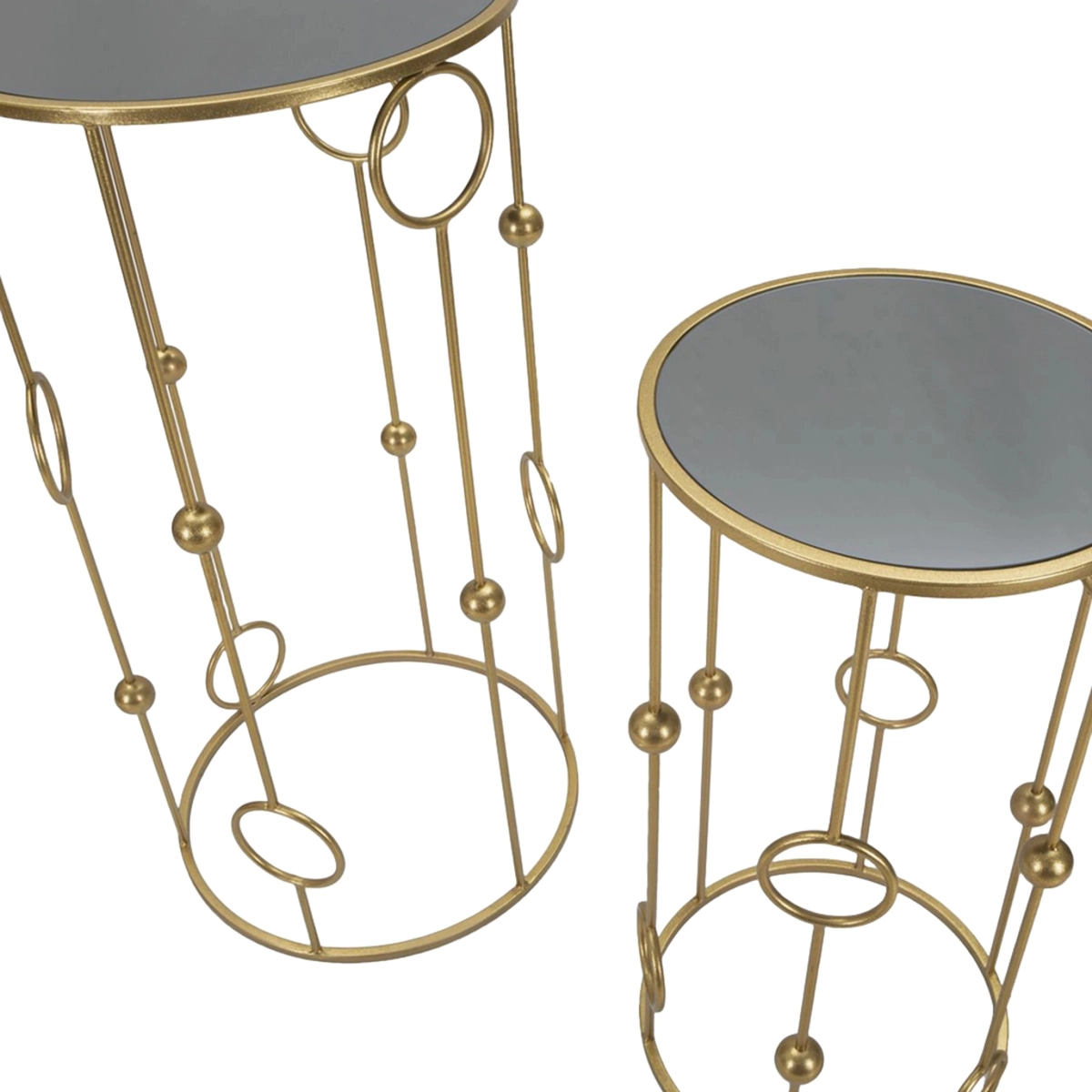 Set of 2 round metal side tables with mirror top Cage — 4
