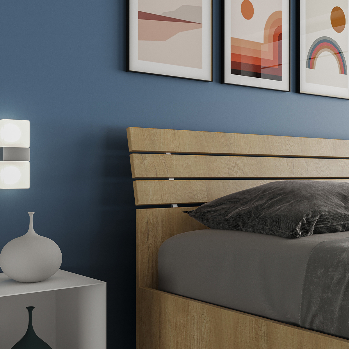 Ankel Modern Double Bed 160x190 Oak Wood Slanted Headboard — 4