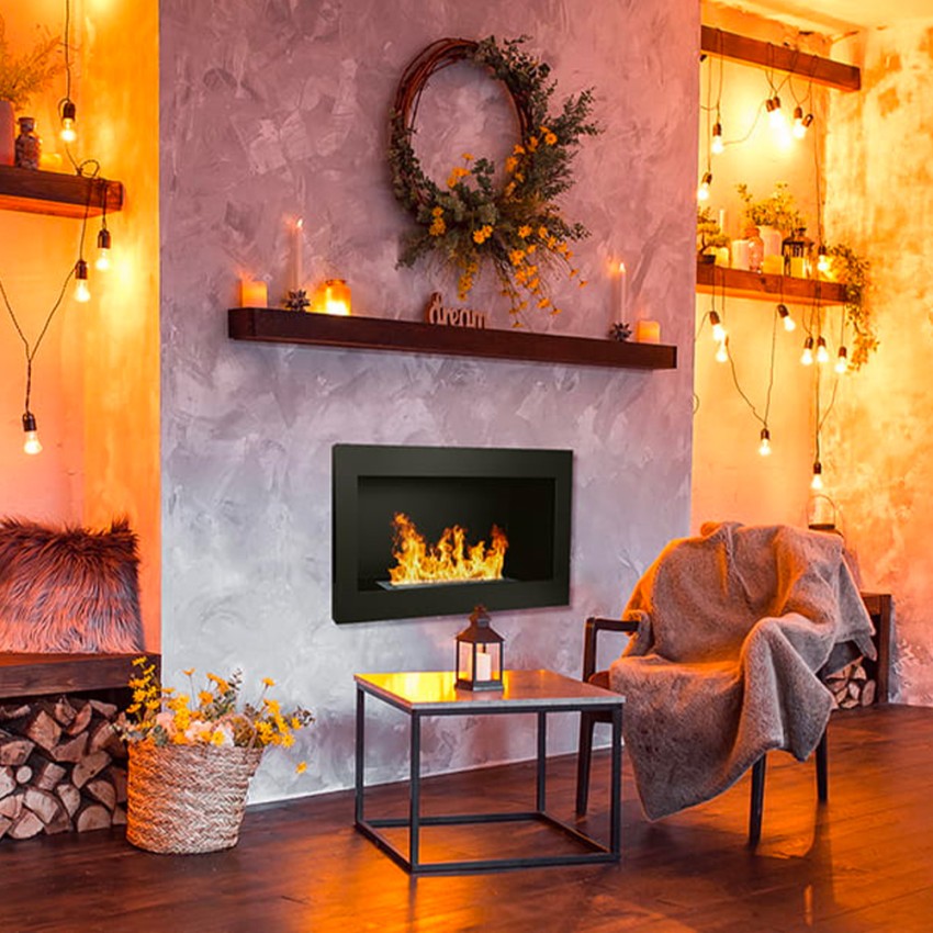 Wall-Mounted & Recessed Bioethanol Fireplace Lucca Nero Divina Fire — 3