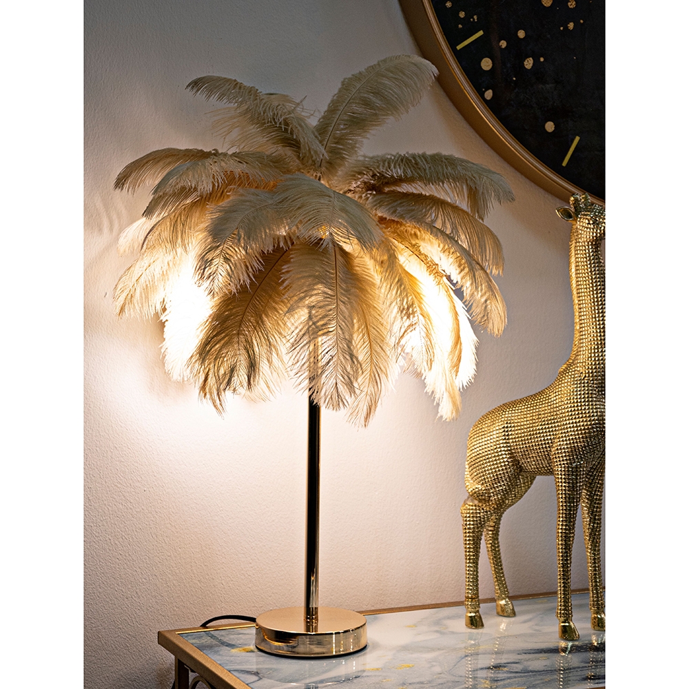 Palm S Table Lamp with Feather Lampshade and 2 Lights — 2