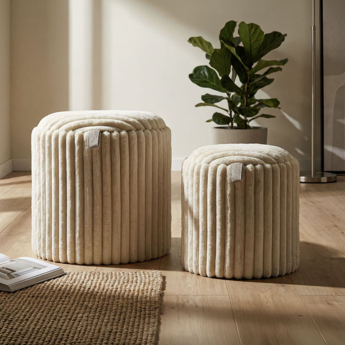 Set of 2 Goteborg Round Storage Ottomans in Poliestere — 2