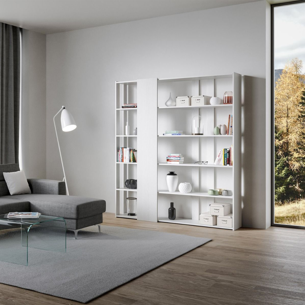Double-sided 6-shelf bookcase Kato D for office and living room — 2