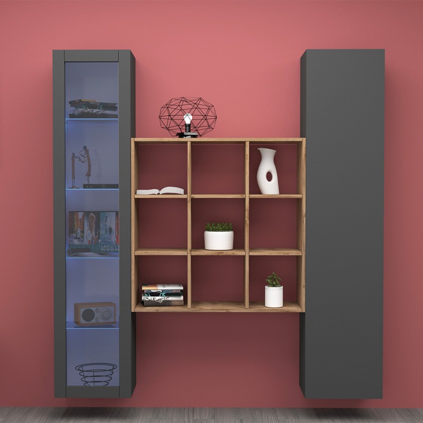 Modern Wall Unit with Cabinet Bookcase and Glass Display Tilla RT — 3
