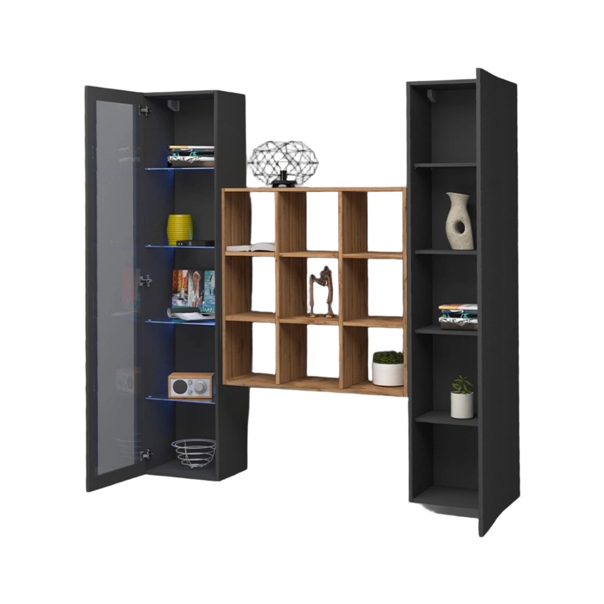 Modern Wall Unit with Cabinet Bookcase and Glass Display Tilla RT — 5