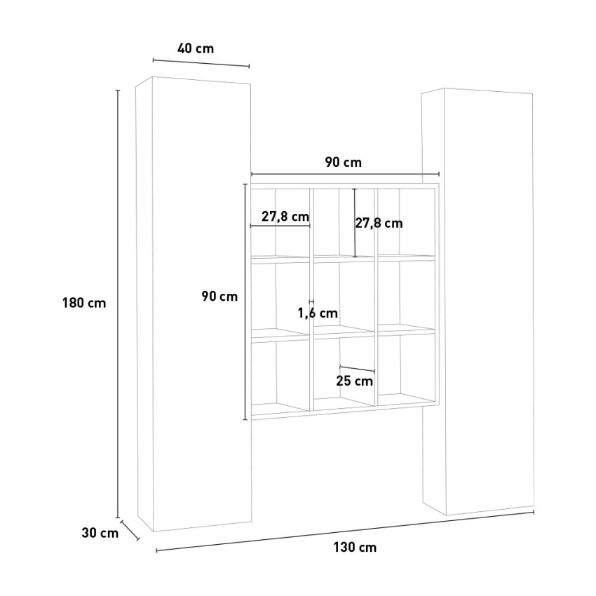 Modern Wall Unit with Cabinet Bookcase and Glass Display Tilla RT — 6