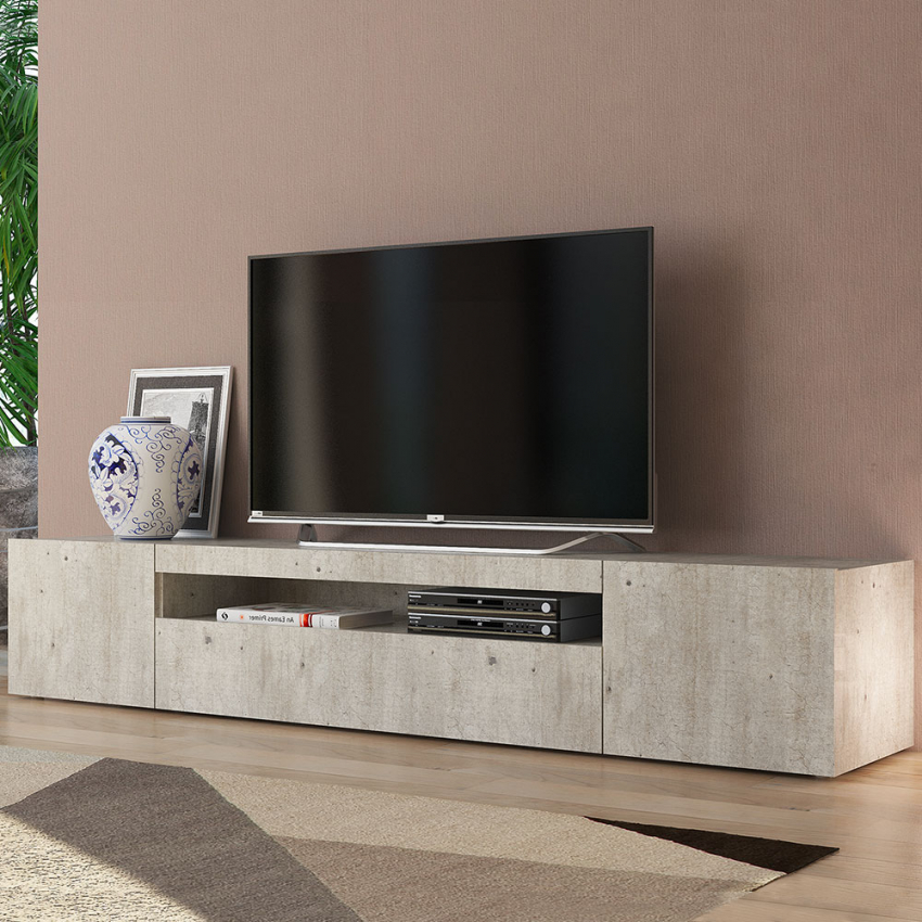 Modern TV cabinet with door and flap drawer 200cm Daiquiri Concrete L — 2