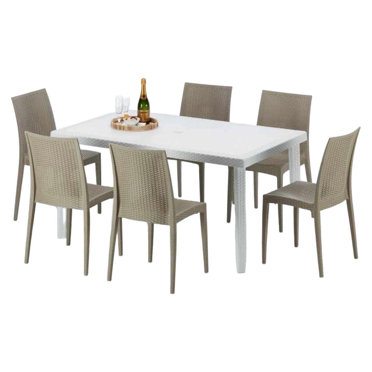 Bistrot Summerlife White Rectangular Table 150x90 cm with 6 Grand Soleil Chairs — 1