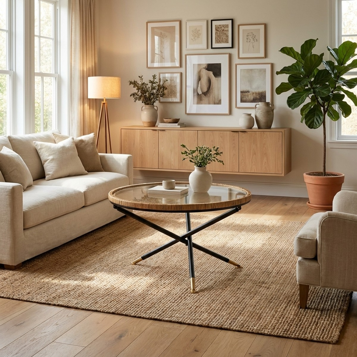 Round Coffee Table in Vetro and Rattan Saint Barth — 2