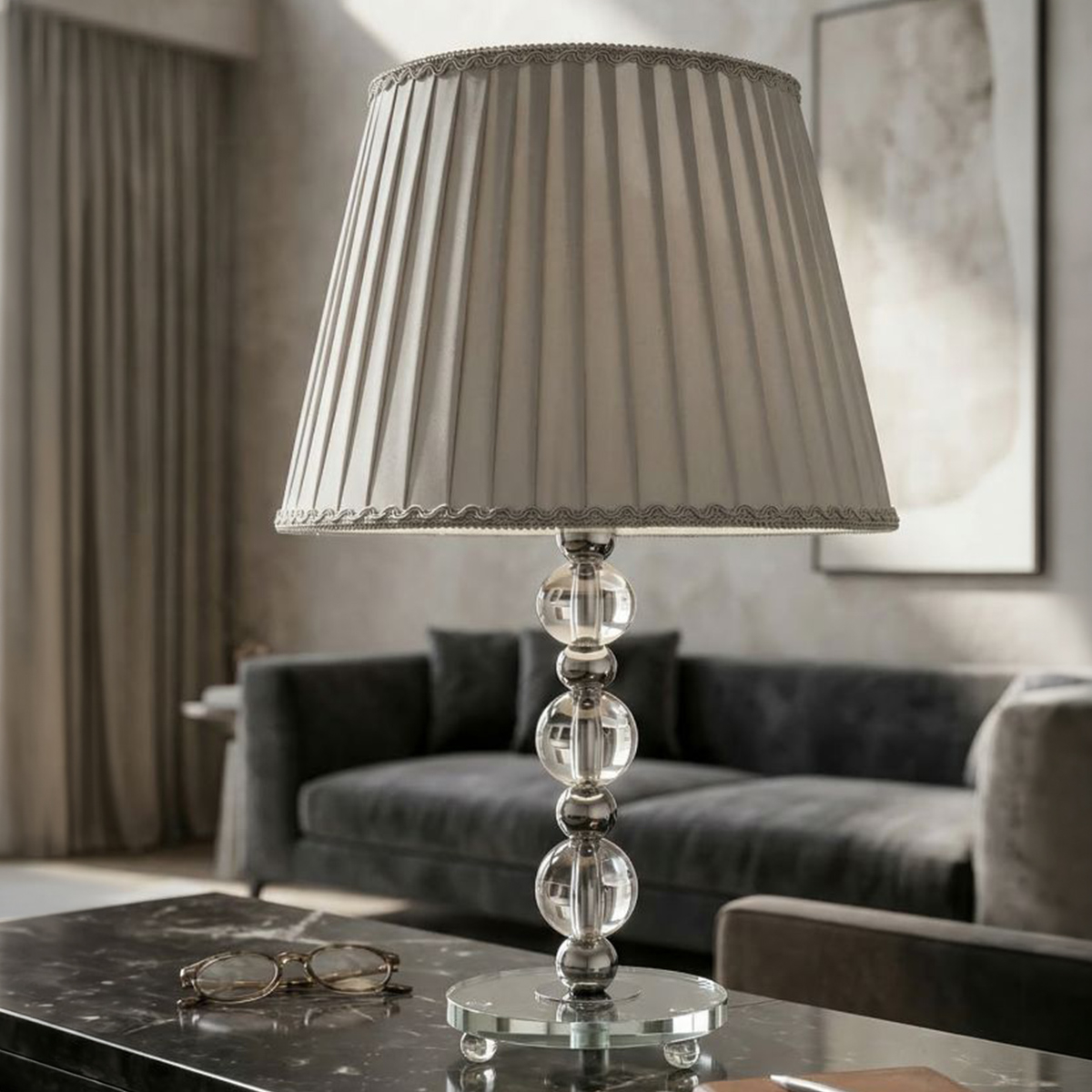 Tolly Elegant Table Lamp in Glass and Fabric — 2