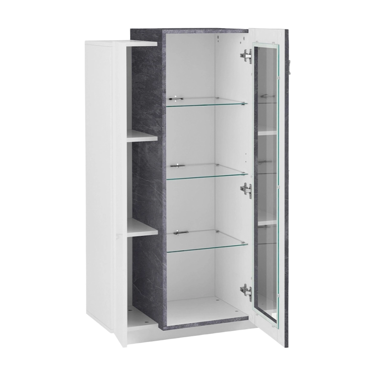 Corona Modern Living Room Display Cabinet, Glossy White and Slate — 5