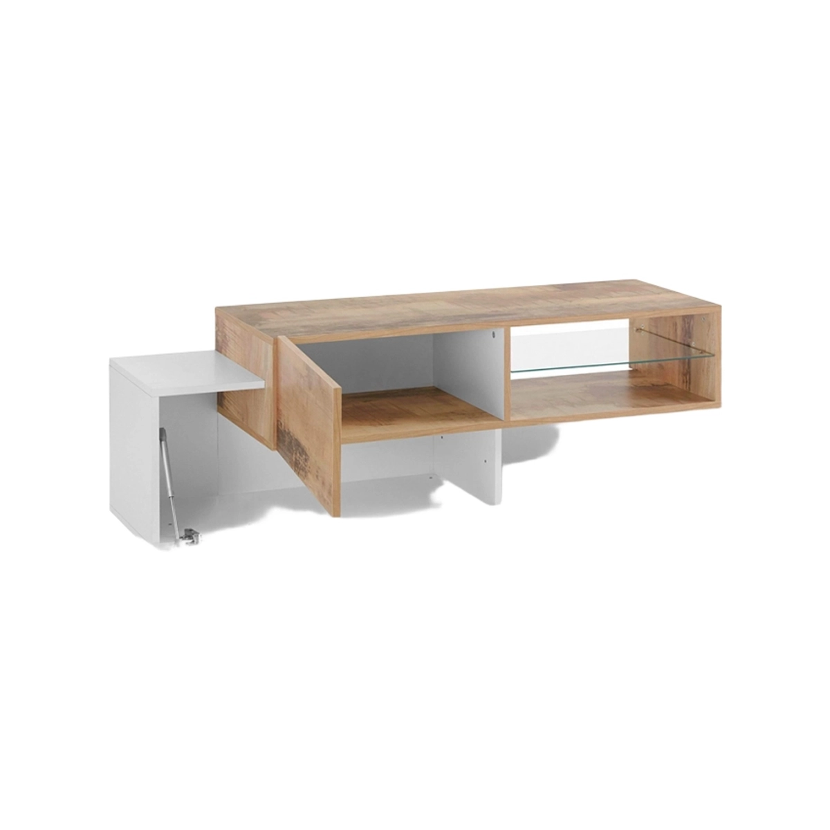 TV Stand 160cm 3 Doors with Open Shelf New Coro Low M White and Wood — 5