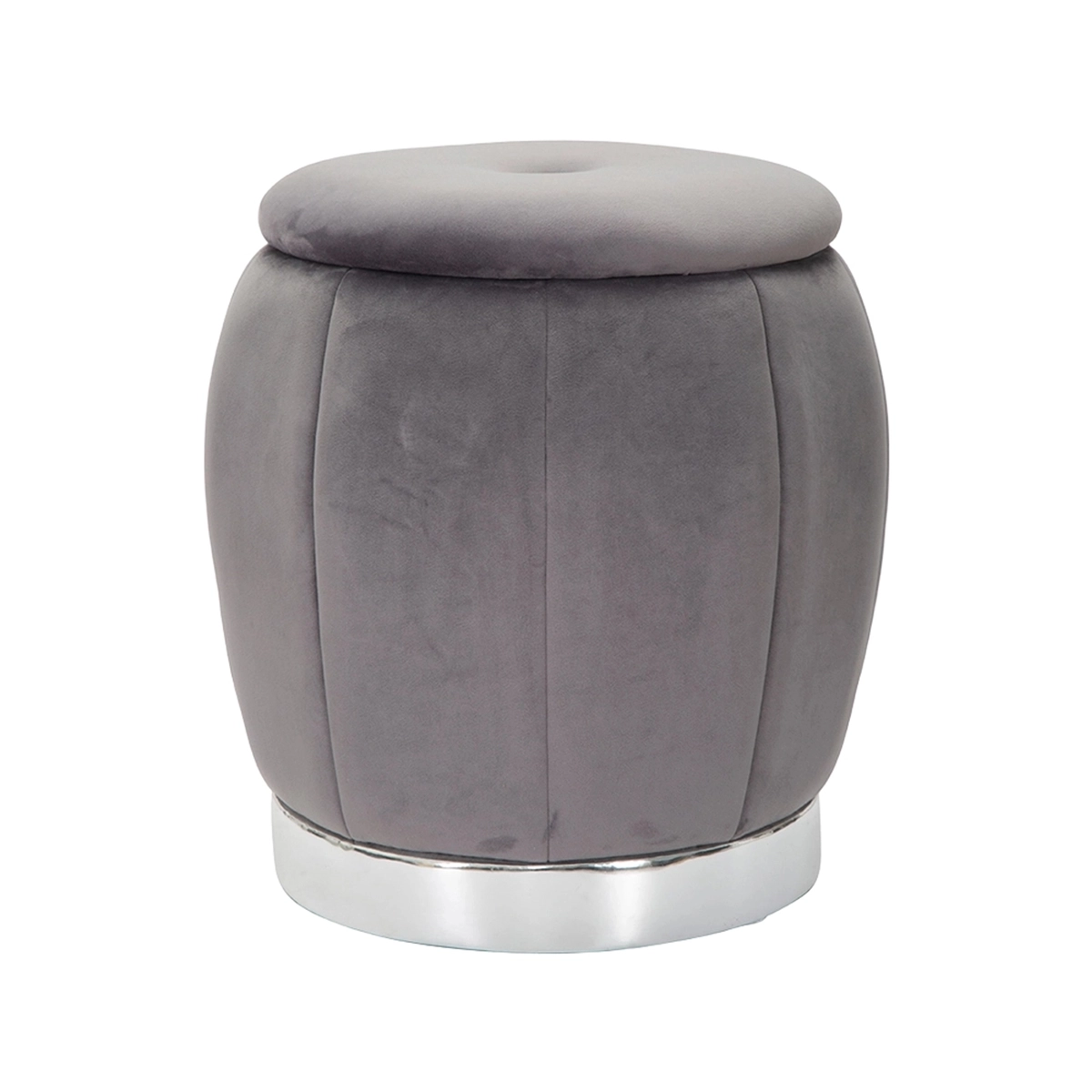 Round velvet storage ottoman 43cm with metal base Paris — 1