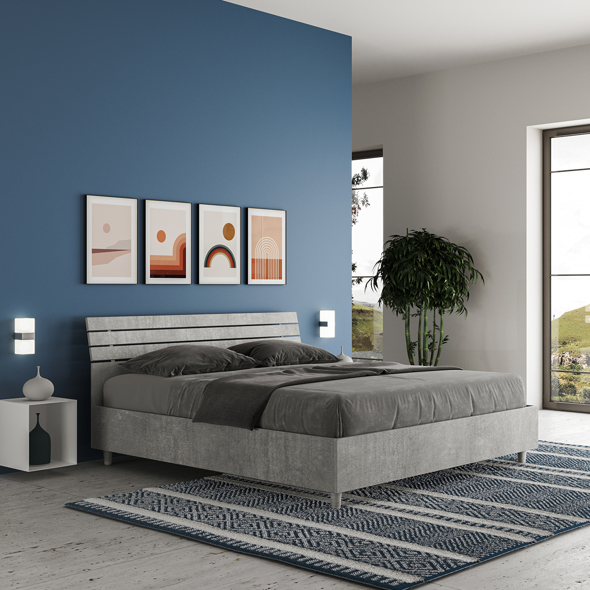 Double bed 160x190 cm concrete grey with slats Ankel I Concrete — 2