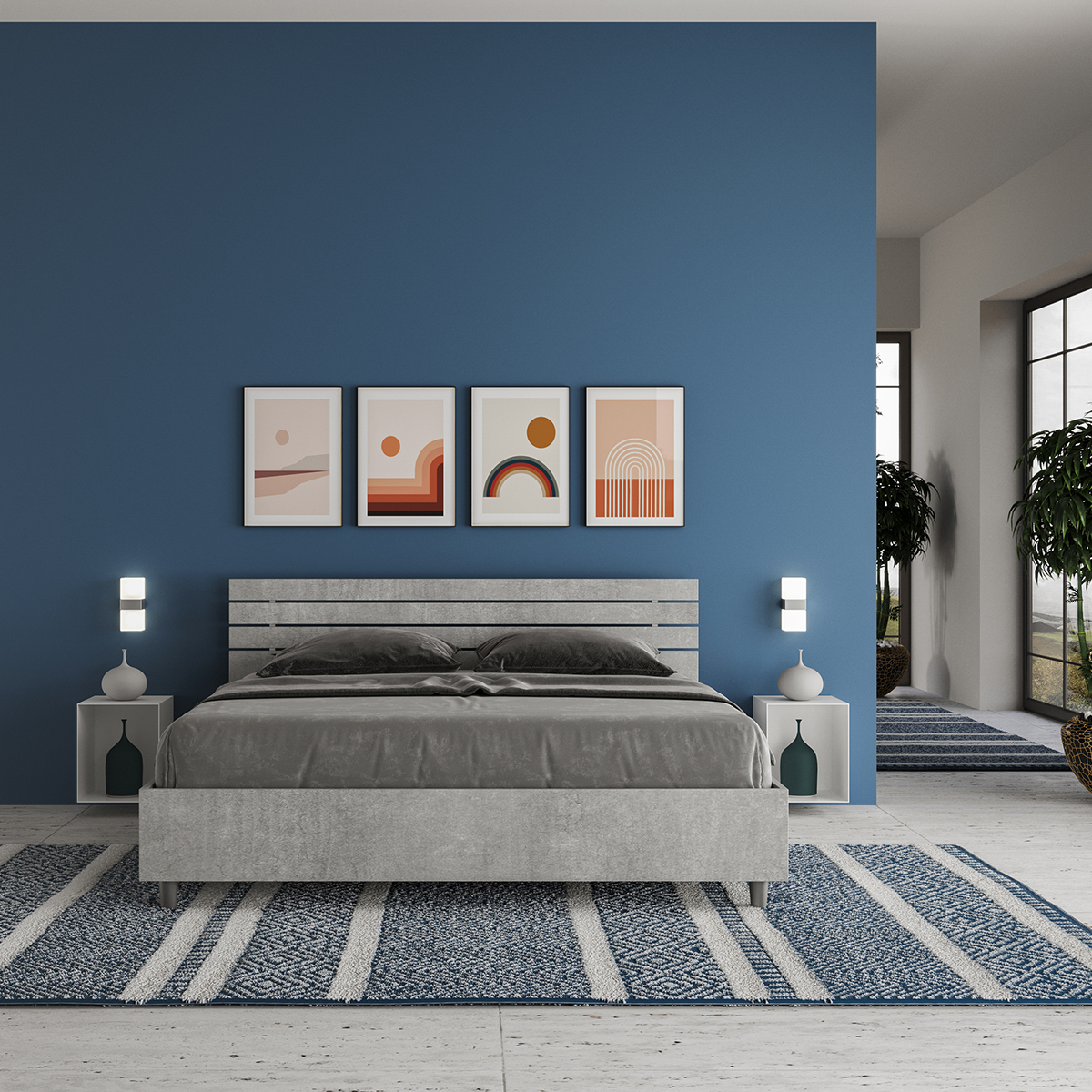 Double bed 160x190 cm concrete grey with slats Ankel I Concrete — 4