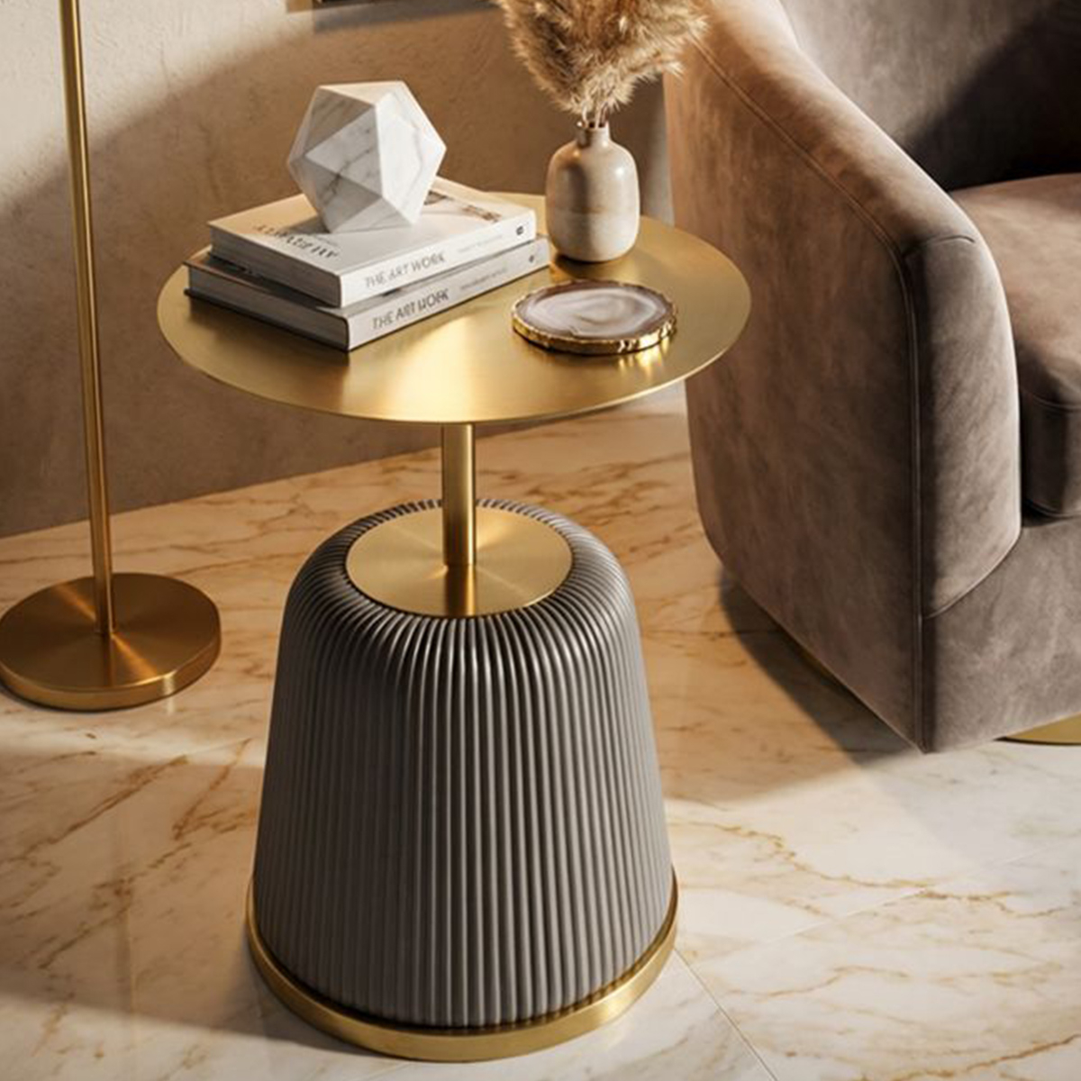 Egle Round Coffee Side Table in Metal and PU 40x55 cm — 2