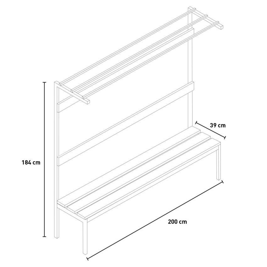 Changing Room Bench with Top Rack and Hooks 200x39x184cm Upper L — 5
