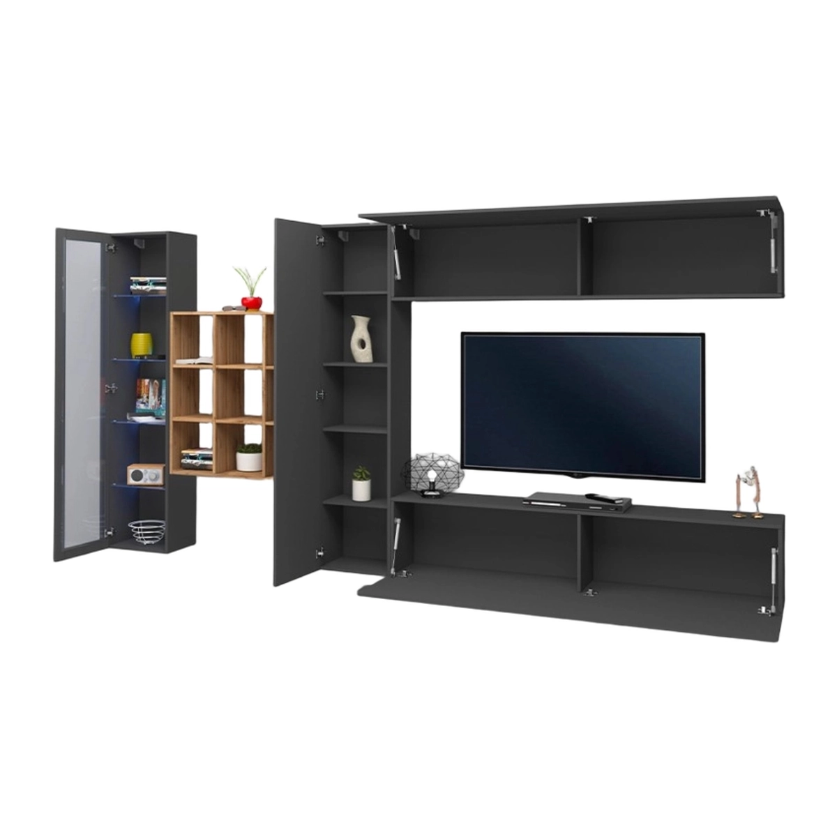Modern Floating Living Room Wall Unit with TV Stand Showcase Bookcase Femir RT — 6